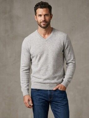 Daniel Bishop 100% Cashmere Gray Long Sleeve V Neck Men's Sweater Size M
